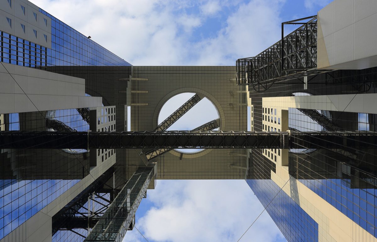 The twin towers and floating observatory of the Umeda Sky Building